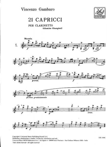 Gambaro - 21 Capricci per clarinetto