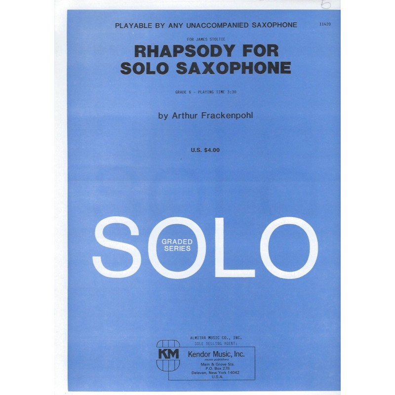 frackenpohl Rhapsody for Solo Saxophone www.birdlandjazz.it