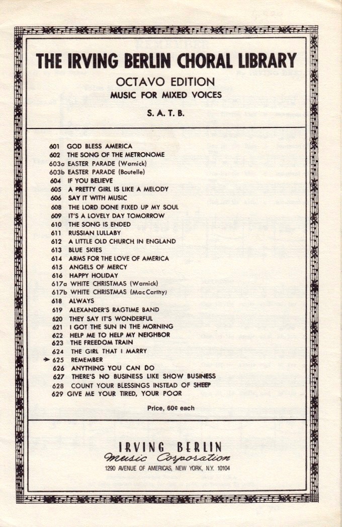 Irving Berlin: Remember (Choral)