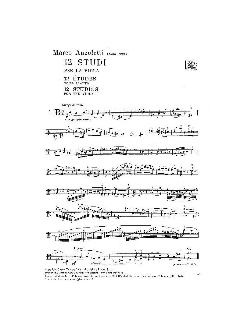 Anzoletti - 12 studi per Viola