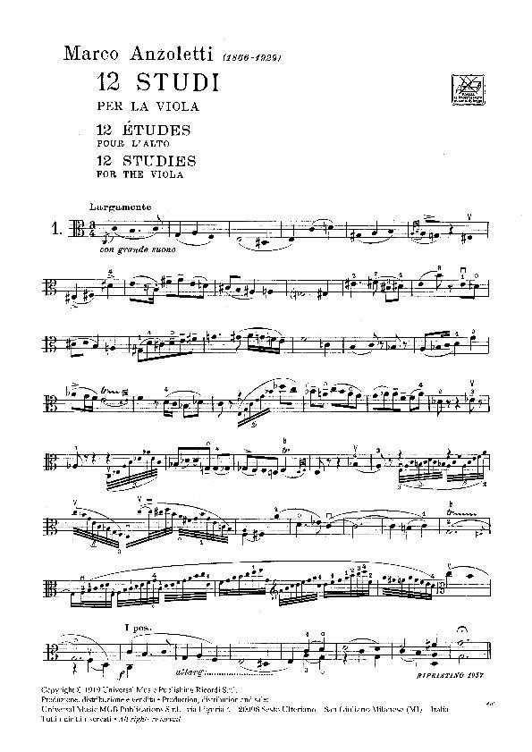 Anzoletti - 12 studi per Viola