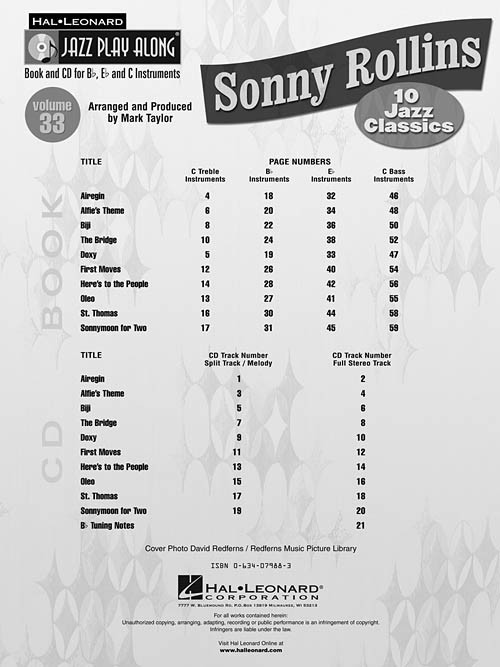 Sonny Rollins: Jazz Play-Along Volume 33 (book/CD)