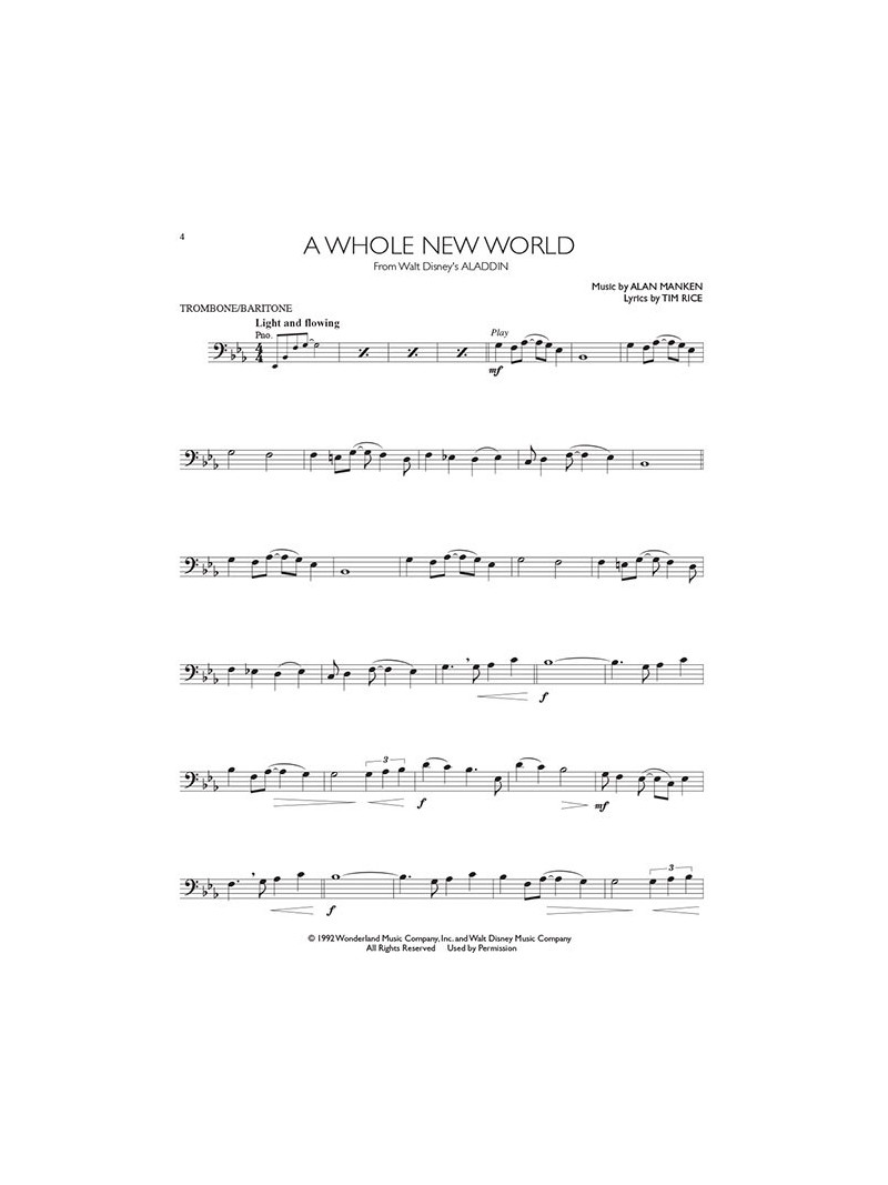 Disney Movie Hits for Trombone/Baritone B.C. (book/Audio Online )