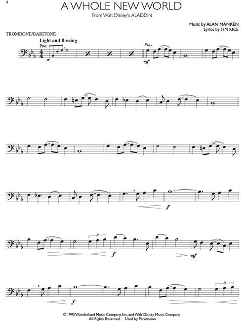 Disney Movie Hits for Trombone/Baritone B.C. (book/Audio Online )