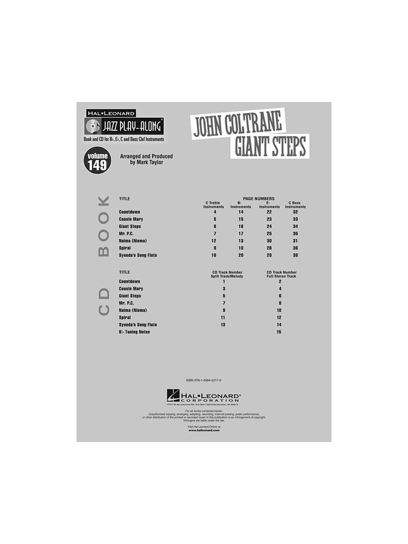 Jazz Play-Along Volume 149: John Coltrane Giant Steps (book/CD)