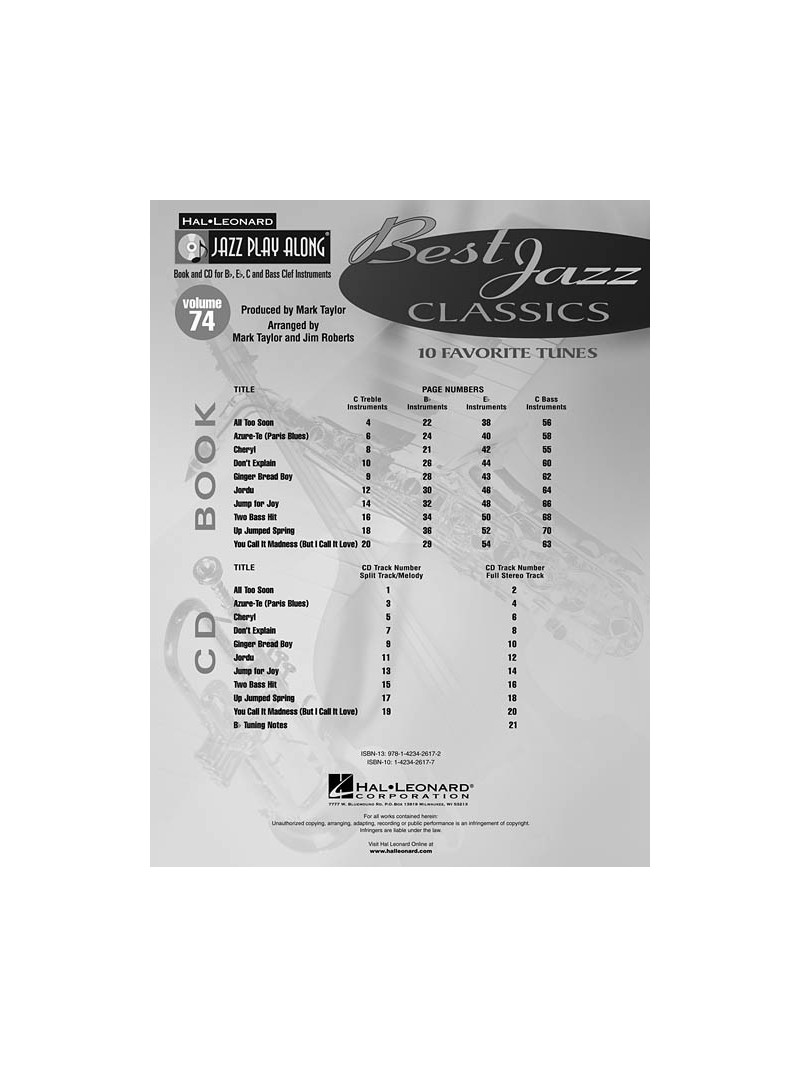 Jazz Play-Along vol.74: Best of Jazz Classics (book/CD)