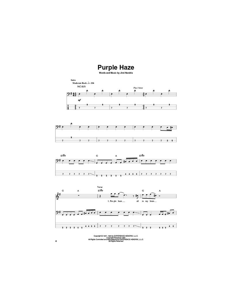 Jimi Hendrix: Bass  Play-Along Vol.10 (book/CD