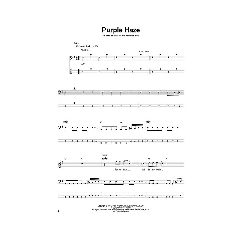 Jimi Hendrix: Bass  Play-Along Volume 10 (book/CD)