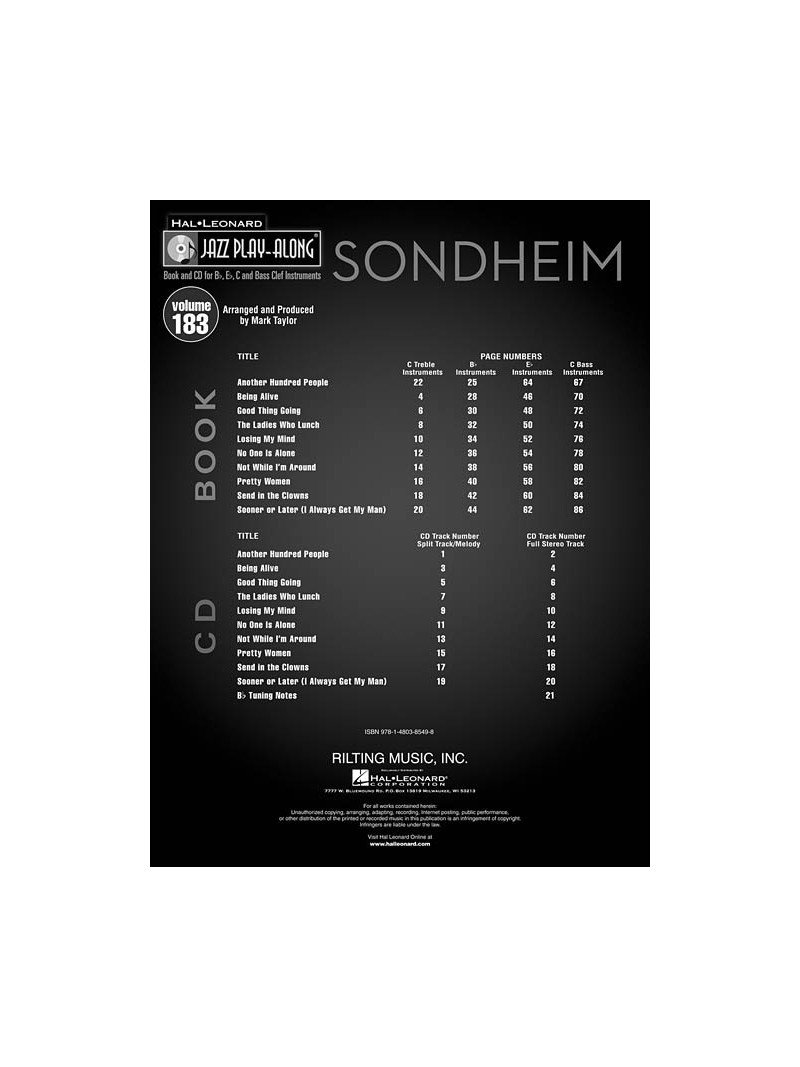 Jazz Play-Along Volume 183: Sondheim (book/CD)