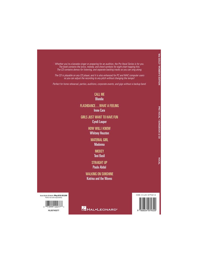 Pro Vocal: '80s Gold For Female Singers (Book/CD sing-along)