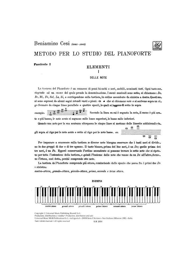 Metodo per lo studio del pianoforte - Fasc. I