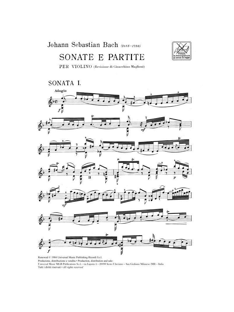 Bach - 6 Sonate e Partite - Per Violino