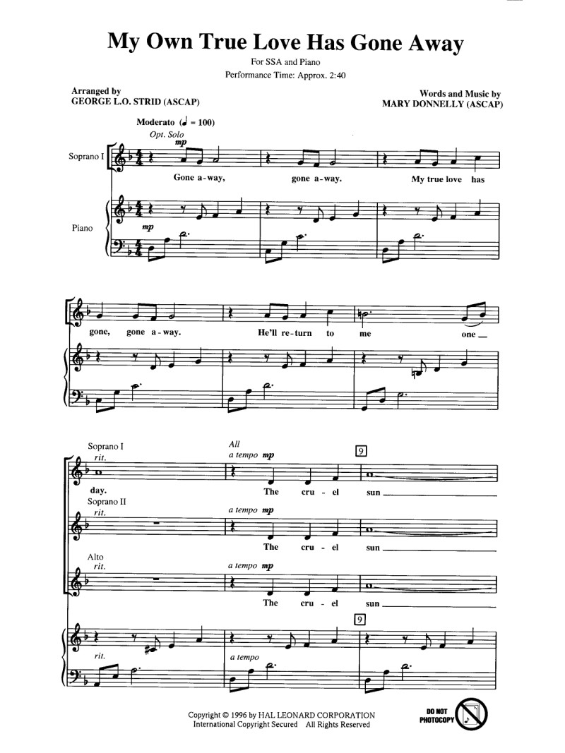 My Own True Love Has gone Away (choral)
