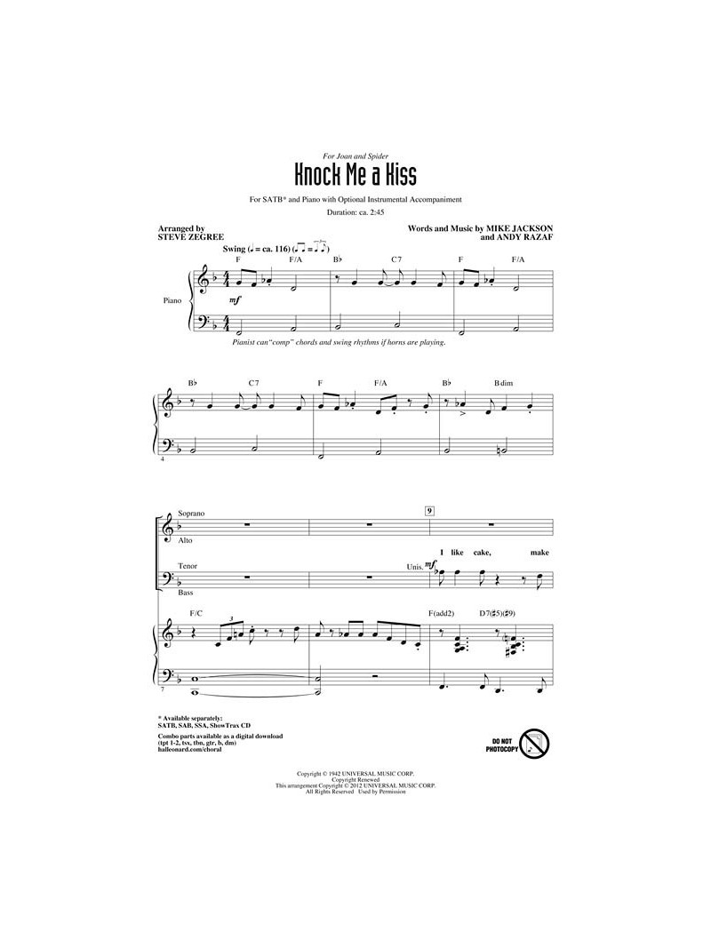 Knock Me a Kiss (Choral & CD)