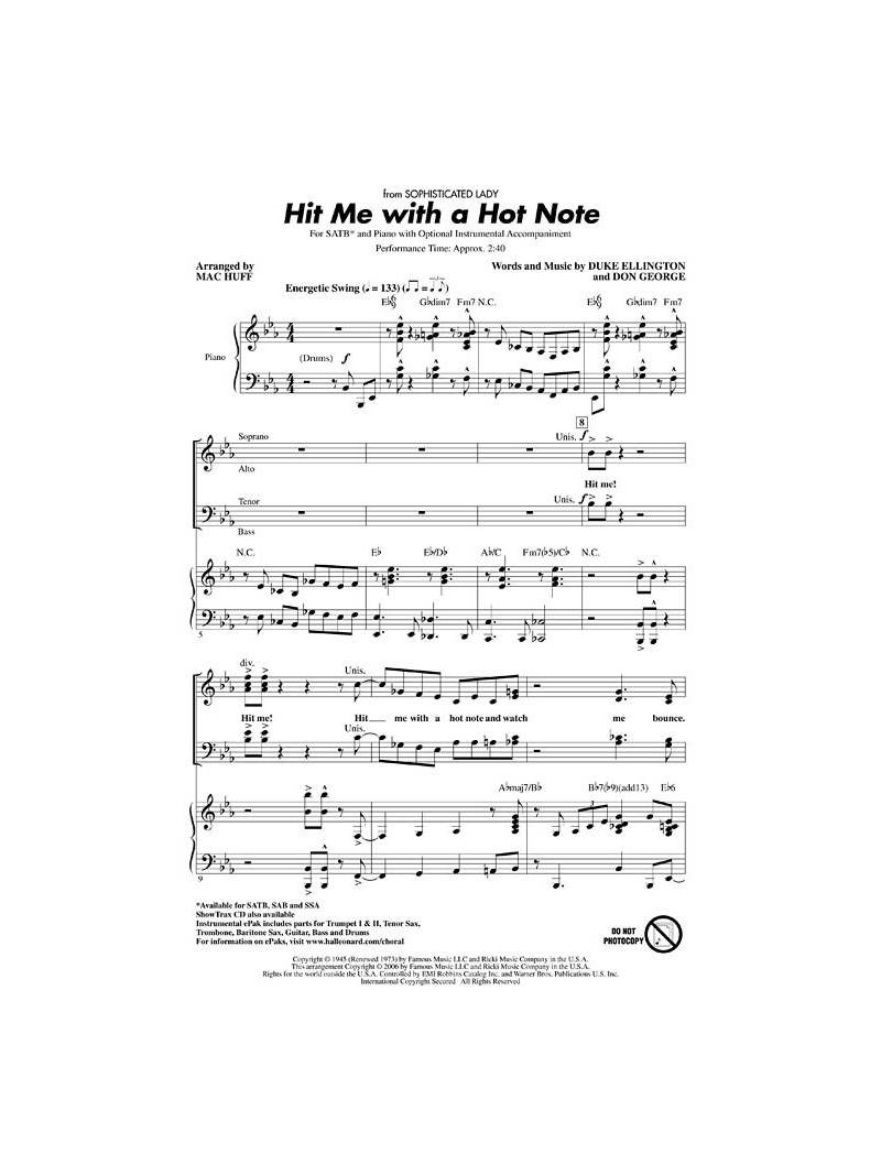 Hit Me With A Hot Note (SATB)