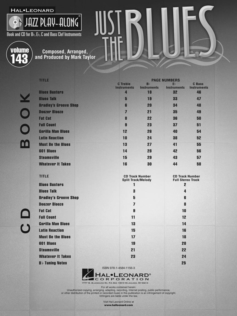 Jazz Play-Along volume 143: Just the Blues (book/CD)