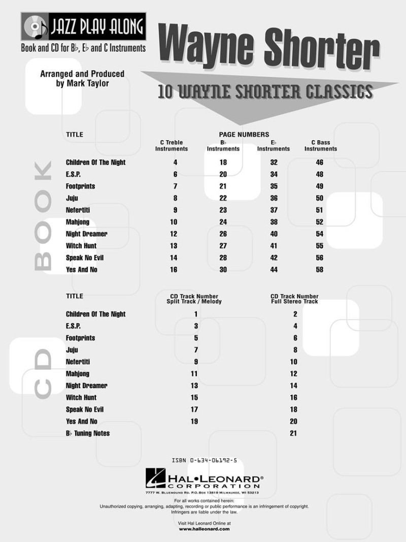 Jazz Play-Along vol.22: 10 Wayne Shorter Classics (book/CD)