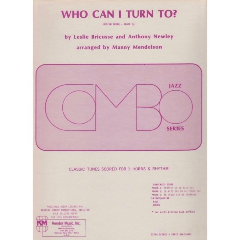 Who Can I Turn To? bricusse jazz combo