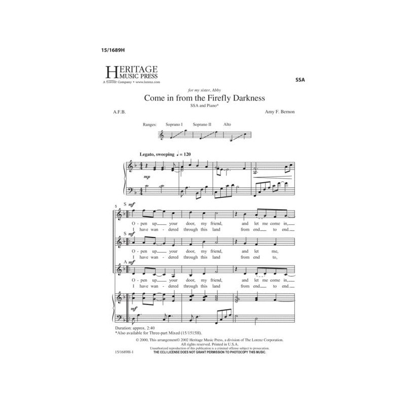 Come in from the Firefly Darkness (Choral SSA)
