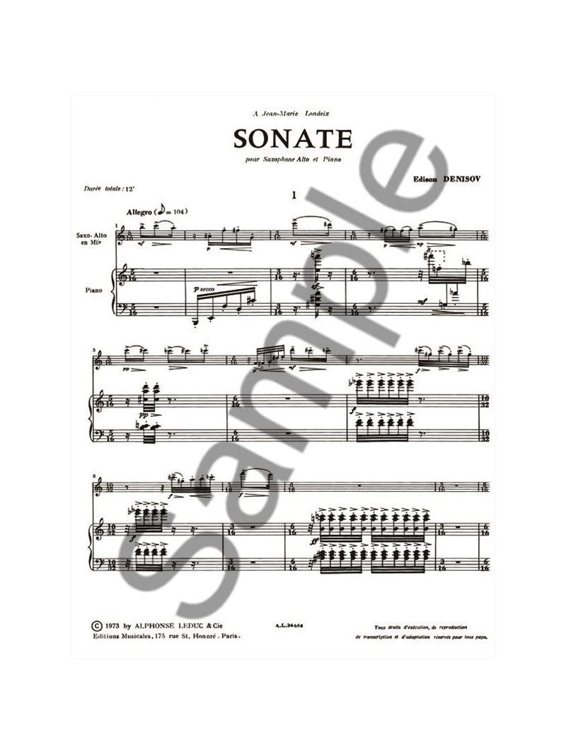 Sonata For Alto Saxophone And Piano