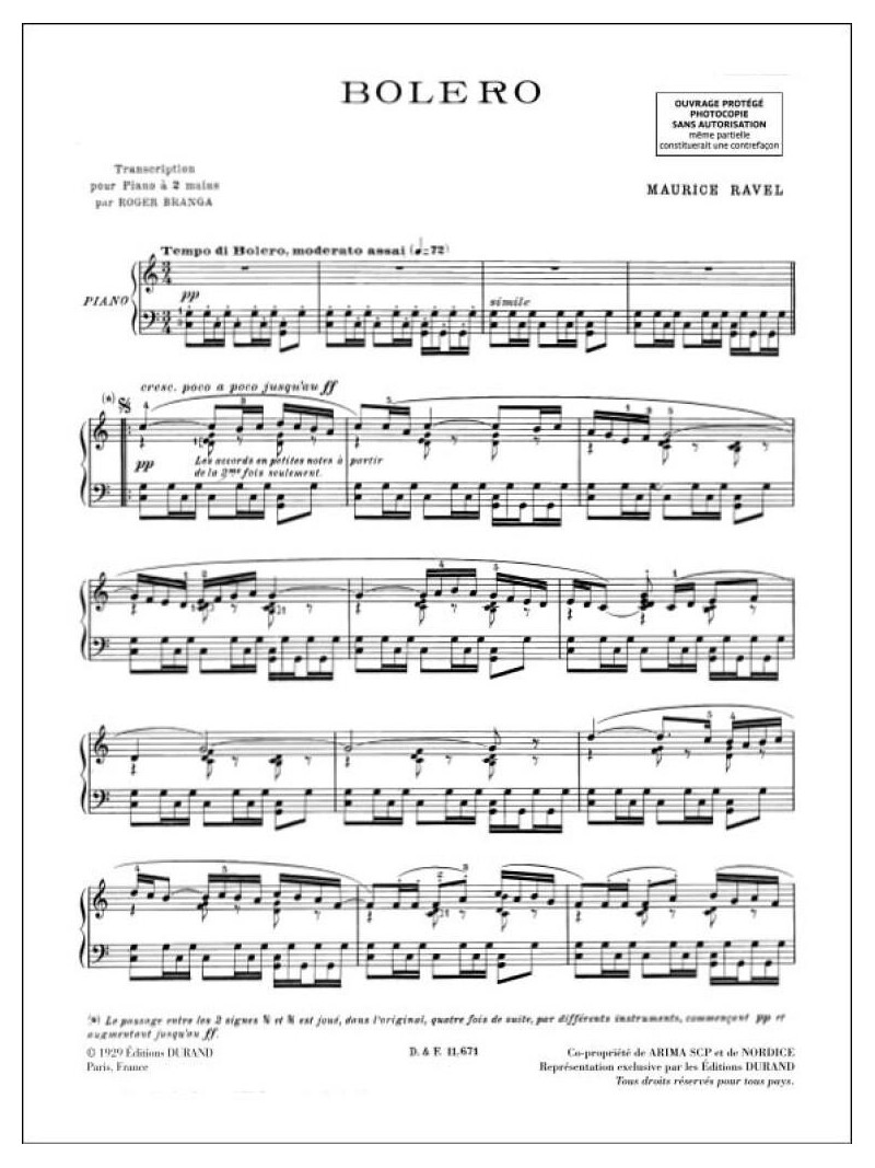 Maurice Ravel - Bolero (Pour Piano)