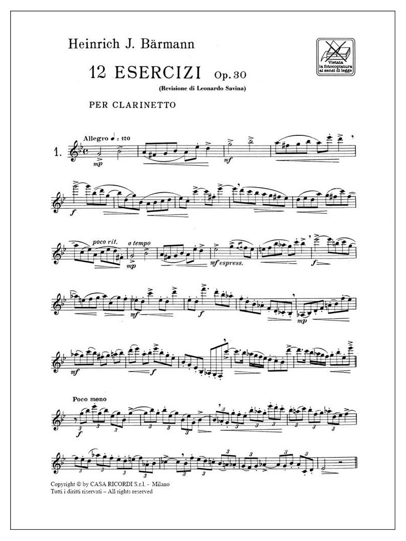12 Studi per clarinetto - Op. 30