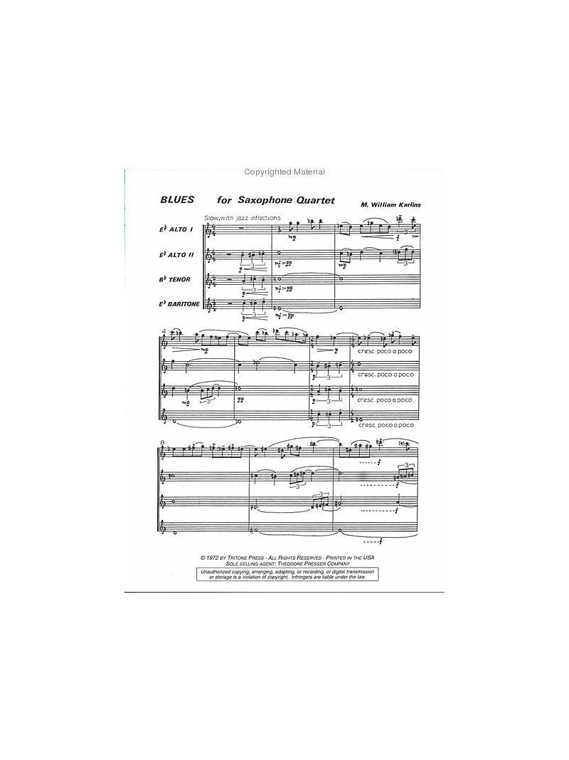 William Karlins: Blues (for Saxophone Quartet)