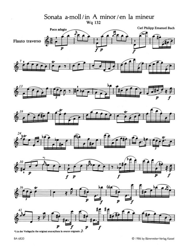 Sonata for Solo Flute A minor Wq 132