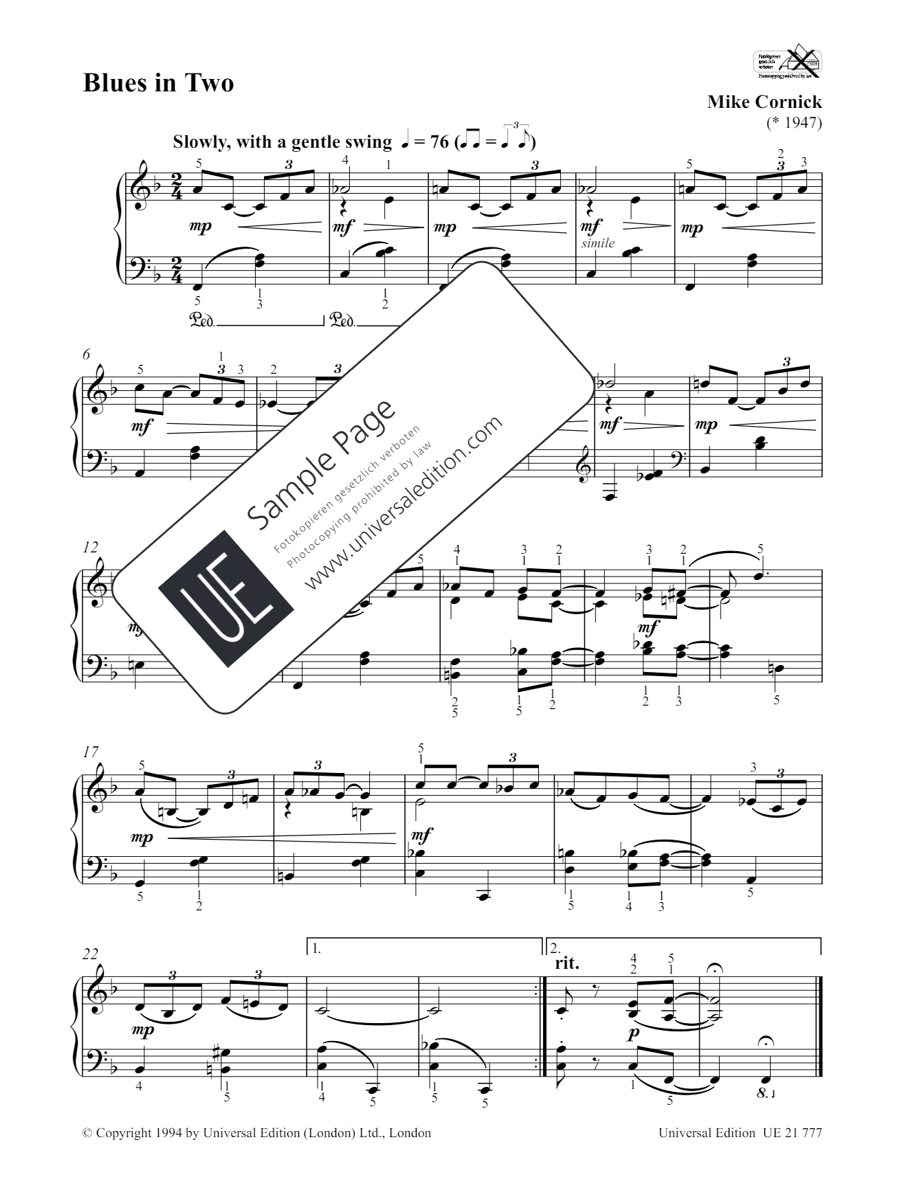 Blues in Two & More, for piano