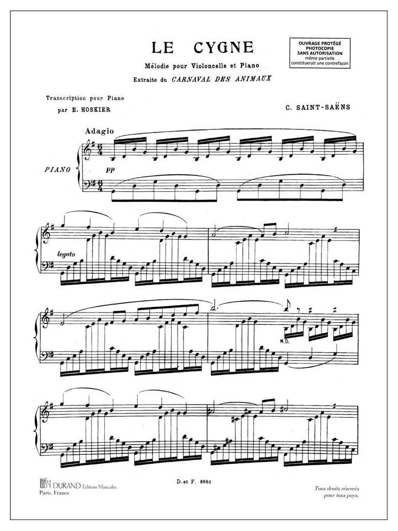 Le Cygne - Extrait du "Carnaval des Animaux" (pour piano)