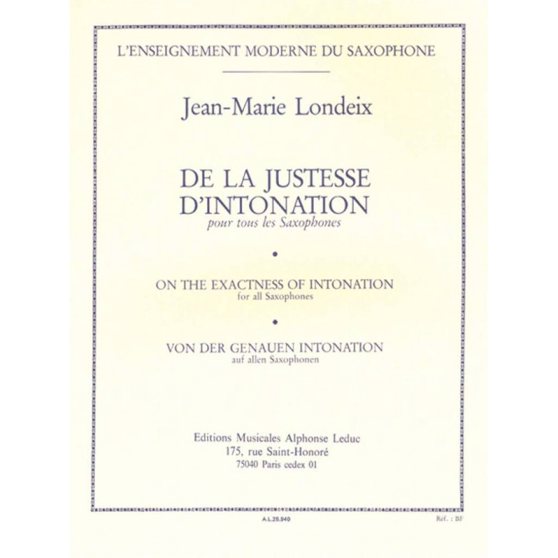 De La Justesse D'Intonation (for all Saxophones)