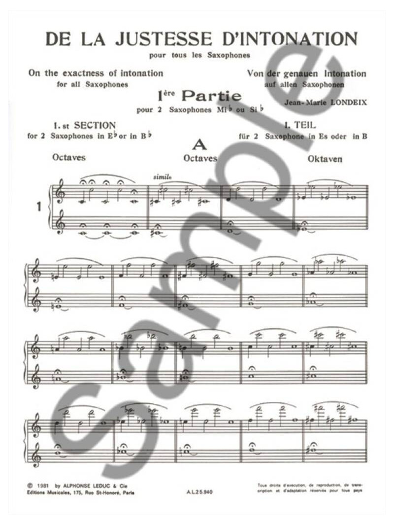 De La Justesse D'Intonation (for all Saxophones)