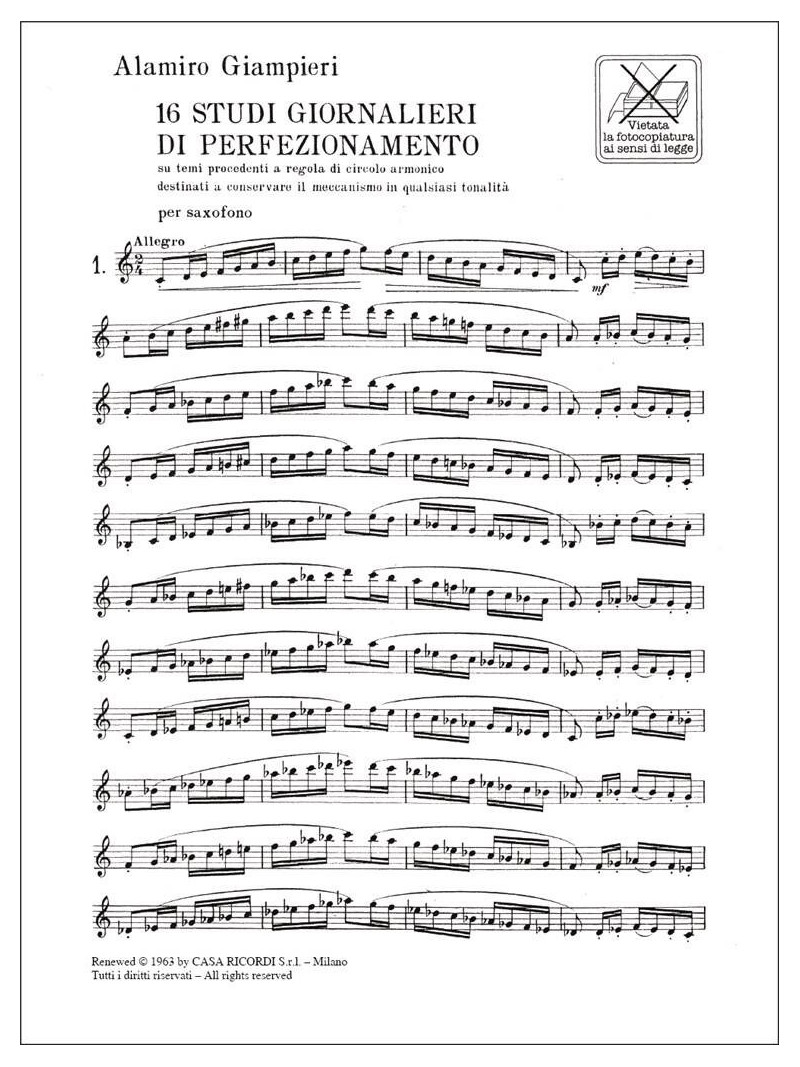 16 Studi giornalieri di perfezionamento per sassofono