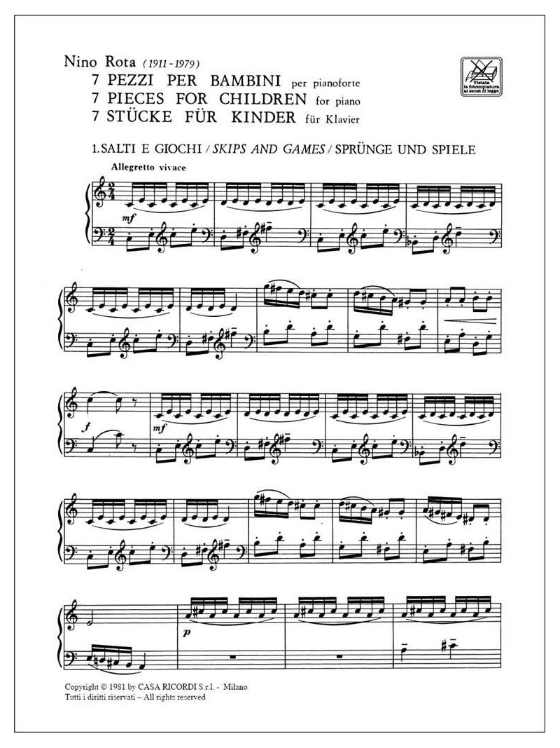 Nino Rota - 7 pezzi per bambini (Pianoforte)