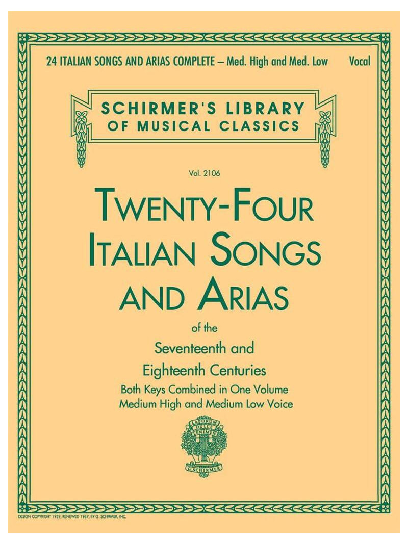 24 Italian Songs & Arias Complete Medium High and Medium Low Voice
