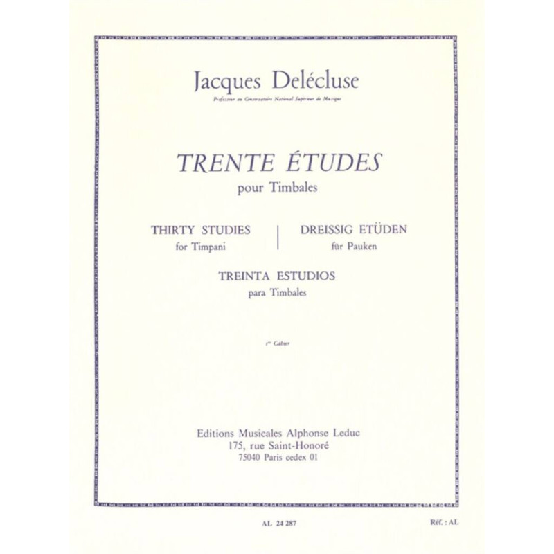 delecluse Trente Etudes pour Timbales-1 Cahier